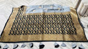 Elegant Grey &amp; Black Banarasi Style Saree
