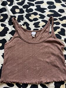 Brown Ribbed Crop Tank Top