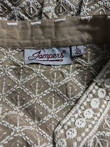 Men's Beige Embroidered Kurta