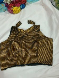 Sparkling Gold Striped Halter Neck Blouse