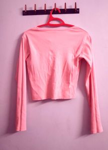 🎀Pink Ribbed Henley Crop Top🎀