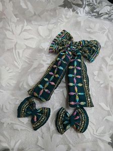 Embroidered Bow Hair Accessories Set