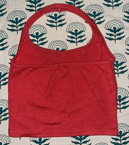 Red Ribbed Halter Neck Crop Top
