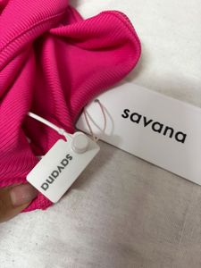 Savana Hot Pink Ribbed Off-Shoulder Top