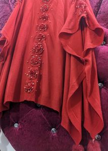 Red Beaded Kaftan Top