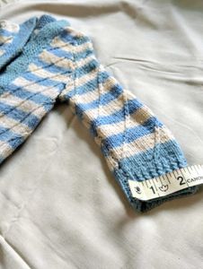 Hand-Knitted Baby Cardigan Blue Striped Sweater 💙