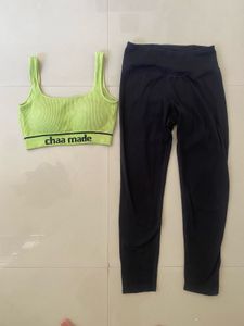 Lime Green Sports Bra & Black Leggings Set