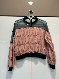 Sheer Black &amp; Pink Textured Top