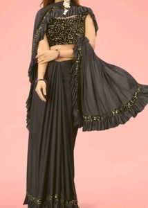Stunning Dark Grey Sequins Saree
