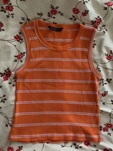 Orange Striped Ribbed Tank Top