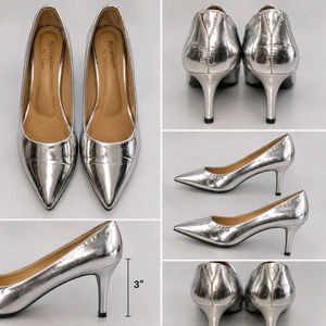 Silver Metallic Pointed Toe Heels