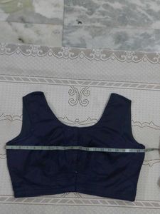 Navy Blue Sleeveless Silk Blouse with lining