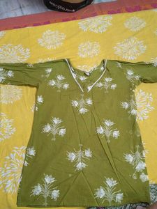 Olive Green Floral Print Kurta