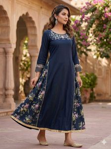 Elegant Navy Blue Kurta with Floral Print