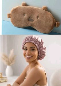 MINISO Bear sleepmask And Satin Sleep Bonnet COMBO