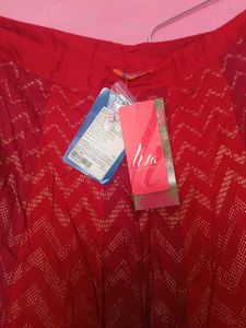Red and Maroon Ethnic Skirt with Golden Print