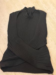 Black Ribbed Turtleneck Top