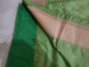 Green Silk Saree with Gold Border