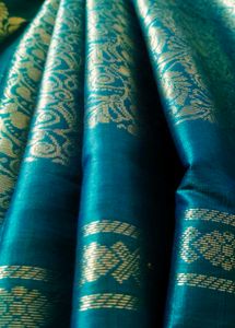 Beautiful Peacock blue Saree with Golden Border
