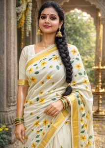 Kerala Cotton Saree hand-painted