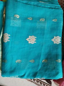 Beautiful Teal Saree with Gold Motifs