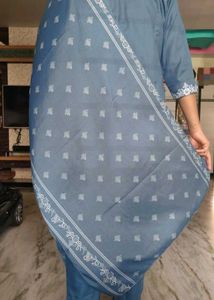 Blue Embroidered Kurta with Pants Set