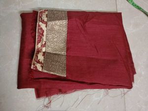 Maroon Saree blouse material with Gold Border
