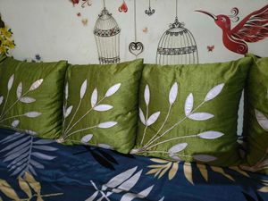 Green Leaf Embroidered 5 Kushion Cover Set