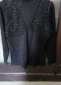 Elegant Black Beaded Statement Blouse