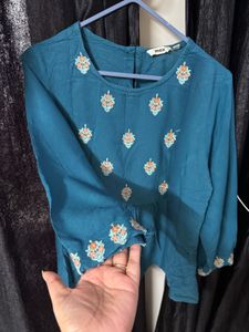 Embroidered Teal Kurta Top