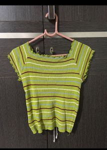 Lime Striped Off-Shoulder Crop Top