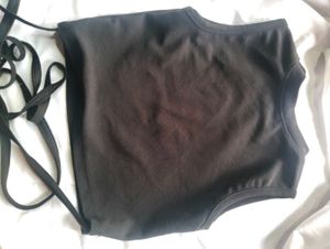 Black Ribbed Crop Top with Tie Detail