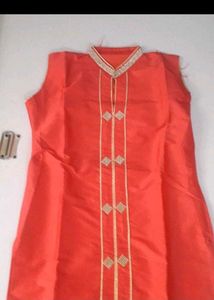 Vibrant Red Silk Kurta with Embellishments
