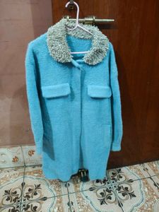 Light Blue Sherpa Collar Coat