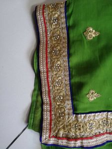 Beautiful Embroidered Green Saree