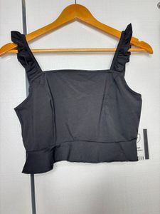 Ruffle Strap Black Crop Top