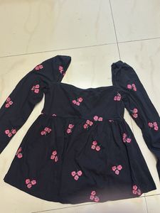 Black Floral Print Square Neck Peplum Top