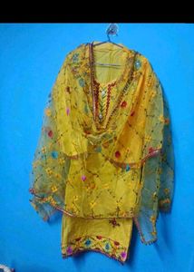 Yellow Embroidered Kurta Set with Dupatta