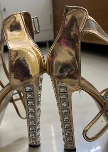 6 inches Metallic  Heels with Rhinestone A