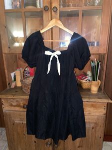 black puff sleeve babydoll mini dress