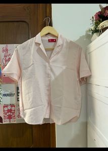 Cute Pink Short Sleeve Button-Up Shirt