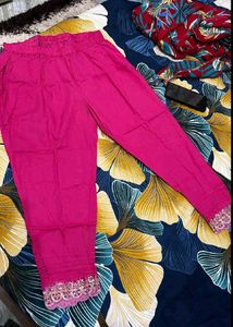 Vibrant Pink Embroidered Pants