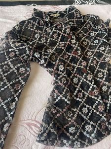 Sheer Floral Button-Down Top