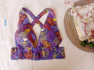 Patterned Crop Top with Criss-Cross Back