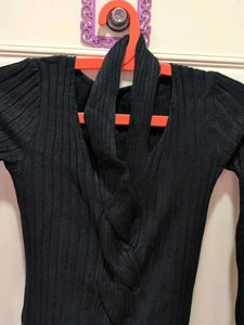 Black Cable Knit Halter Neck Top