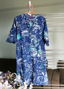 Blue Patterned Short Sleeve Dress