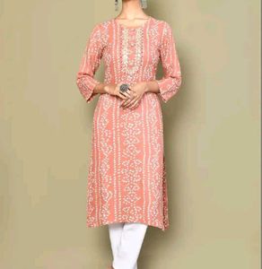 Peach Bandhani Print Kurta