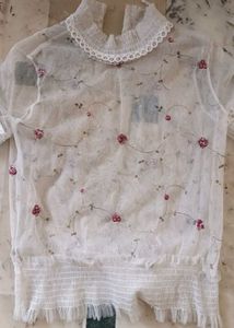 Floral Embroidered Sheer Top