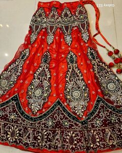 Red Wedding lehanga with stud work on Dupatta