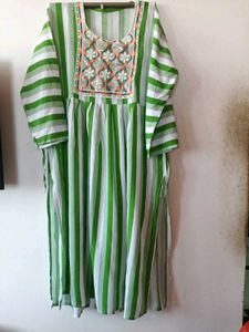 Green &amp; White Striped Kaftan